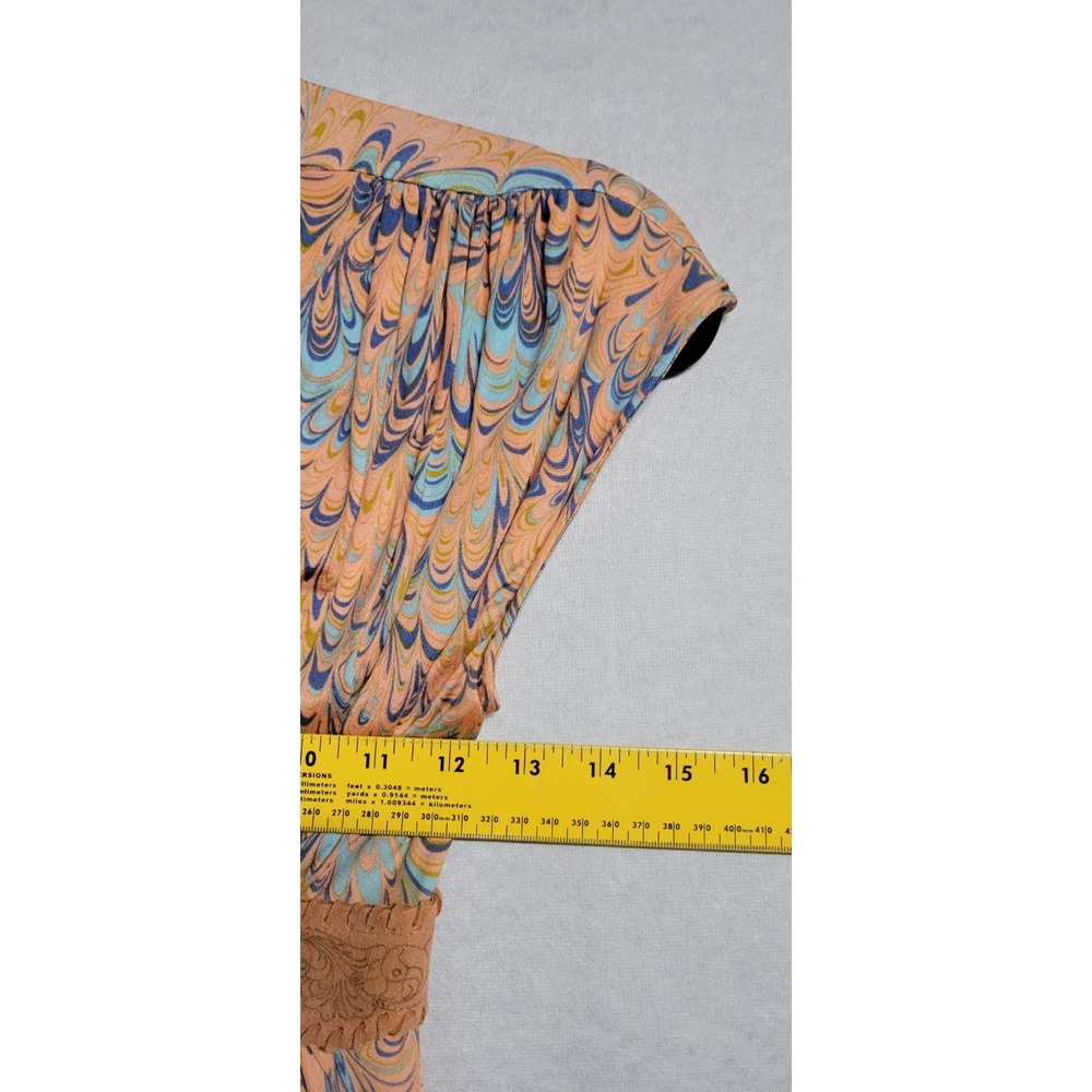 Multicolored Swirl Print W/ Suede Waist Band Short Sky Cap Sleeve Dress Size XS - Picture 5 of 8
